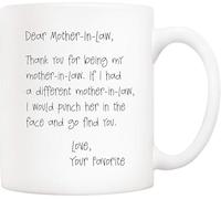 Oudrspo Bianco 8 divertenti regali per la festa della mamma per la suocera, cara suocera, grazie per essere mia suocera. La tua tazza da caffè preferita Bianco 11 Oz