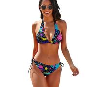 Oudrspo Bikini da Donna a Due Pezzi con Stampa a Triangolo, Fenicotteri Rosa e Cuori, Stile retrò Anni '80 e '90.