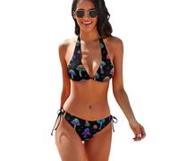 Oudrspo Bikini da Donna a Due Pezzi con Stampa di Funghi e Cuori, Tema Spiaggia Tropicale Estiva e pini, con Triangolo e Laccetti.