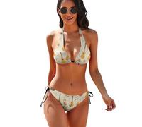 Oudrspo Bikini da Donna a Due Pezzi con Stampa Fenicotteri Rosa e Cuori, Stile Rustico, Modello a Triangolo.