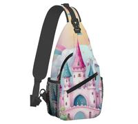 Oudrspo Borsa a tracolla con piccolo unicorno e castello per uomo e donna, borsa a tracolla leggera, zaino antifurto con tracolla regolabile per sport all'aria aperta, escursionismo e viaggi.