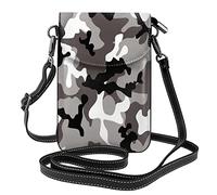 Oudrspo Borsa a tracolla in pelle con tracolla regolabile in pelle nera grigia bianca mimetica da donna