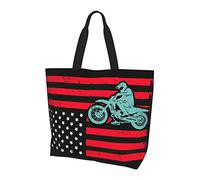 Oudrspo Borsa della spesa riutilizzabile con bandiera americana per motocross, regalo per donne e ragazze