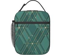 Oudrspo Borsa per il pranzo con geometria verde Borsa per il pranzo isolata riutilizzabile Borsa per il pranzo da uomo adatta per la scuola dell'ufficio del campeggio
