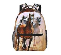 Oudrspo Borsa per zaino casual alla moda con stampa di tre cavalli per le donne Zaini per laptop personalizzati con tasche multiple Zaino per computer per viaggi di lavoro