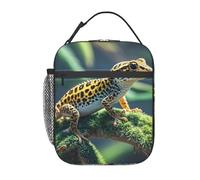 Oudrspo Borsa termica per il pranzo per uomo e donna, con motivo leopardo e piccolo geco, ideale per lavoro, picnic e viaggi.