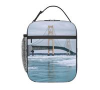 Oudrspo Borsa termica per il pranzo per uomo e donna, contenitore termico per il pranzo con motivo del ponte sospeso di Mackinac, borse porta pranzo per lavoro, picnic e viaggi.
