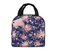 Oudrspo Borse da pranzo portatili da donna con base floreale blu navy, borse da pranzo da picnic, borse da picnic per il pranzo, perfette per il lavoro e il picnic