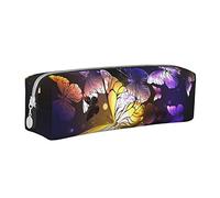 Oudrspo Butterfly Glow In Dark Pencil Pouch Astuccio per penna rotondo Borsa per matite portatile Organizer in pelle con borsa per cosmetici con cerniera