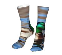 Oudrspo Calzini divertenti e pazzi con stampa di un'anatra selvatica che nuota in un fiume, con novità per uomini, donne e adolescenti