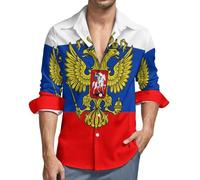 Oudrspo Camicia da Uomo con Bandiera dell'aquila Russa, vestibilità Regolare, abbottonata, Manica Lunga, Casual, con Tasca