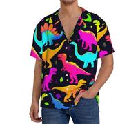 Oudrspo Camicia da Uomo in Stile Hawaiano, con Colletto Cubano e Maniche Corte, Ideale per Una Vacanza su un'isola.
