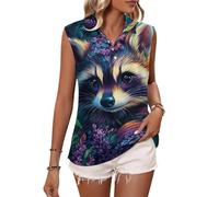 Oudrspo Canotte da Golf da Donna Senza Maniche con Scollo a V e Colletto, Modello Raccoon Flowers.