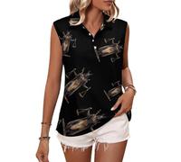 Oudrspo Canottiera da Golf da Donna Senza Maniche con Scollo a V e Colletto, Raffigurante l'antico Dio egizio degli inferi Anubi.