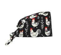 Oudrspo Cappellino da Lavoro per Pulizia con Stampa di Galline ovaiole e Galli per Donne e Uomini, Berretto Regolabile con Lacci Posteriori, Cappelli da Lavoro