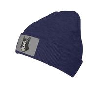 Oudrspo Cappello Invernale da Uomo e da Donna con Cappuccio e Polsini in Maglia Calda e Calda, con Faccia di Lupo, Blu Navy
