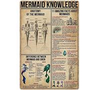 Oudrspo Cartello in latta 5 Mermaid Knowledge Cartello in latta 11 fatti sorprendenti sulle sirene Poster retrò da stampare Scuola Caffè Bar Camera da letto Bagno Cucina Casa Arte Decorazione murale