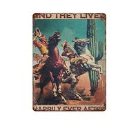 Oudrspo Cartello in metallo e alluminio vintage Cowgirl Cowboy e vissero tutti felici e contenti da Cafe Studio, decorazione da parete, 8x12 pollici