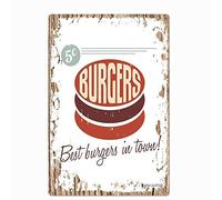 Oudrspo Cartello retrò in metallo con scritta Burger, i migliori hamburger della città, cartello in alluminio per la casa, decorazione da parete, 15x20 cm.