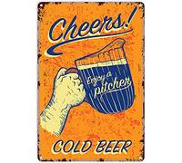 Oudrspo Cheers Enjoy A Pitcher Metal Tim Signs Birra fredda Poster retrò Amanti delle bevande Targa da collezione Bar Club Decorazione della parete di casa 8x12 pollici