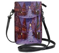 Oudrspo Christmas Town Street Borsa a tracolla per telefono Piccola mini borsa a tracolla Custodia per cellulare Portafoglio in pelle per donne Ragazze
