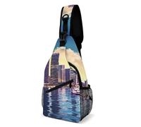Oudrspo City Life Ocean Skyline Sling Bag for Men Women Crossbody Backpack Chinese Crane Bird Peach Tree Crossbody Bag Chest Bags for Travel Sport