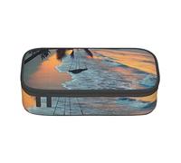 Oudrspo Coconut Beach Sunset Hammock Astuccio per cancelleria durevole stampato con astuccio per matite con scomparto con cerniera Astuccio per matite portatile di grande capacità
