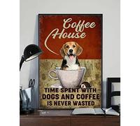 Oudrspo Coffee House, il tempo trascorso con i cani e il caffè non sono mai sprecati, poster Beagle, decorazione da parete retrò, cartello in metallo per pub, caverna dell'uomo, 8x12 pollici