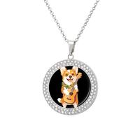 Oudrspo Collana con ciondolo a forma di cane Corgi che suona l'ukulele e la chitarra per donne, con collane di diamanti e cerchi