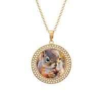 Oudrspo Collana con ciondolo a forma di scoiattolo dipinto a olio vintage per donna, collane di diamanti a cerchio