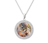 Oudrspo Collana con ciondolo a forma di scoiattolo dipinto a olio vintage per donna, collane di diamanti a cerchio