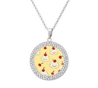 Oudrspo Collana con ciondolo a forma di torta di panna cotta con ciliegie per donna, collane di diamanti, cerchio