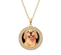 Oudrspo Collana con ciondolo sorridente a forma di cane da riporto per donna, con diamanti e cerchi