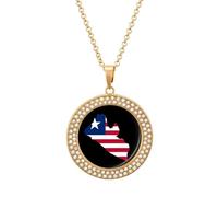 Oudrspo Collana con mappa della bandiera della Liberia, da donna, con diamanti multicolori, pendenti rotondi in lega, gioielli scintillanti con ca