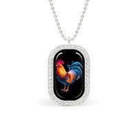 Oudrspo Collana personalizzata con gallo per donna, collane con ciondolo rettangolare, gioielli di moda, regali in oro e argento
