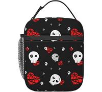 Oudrspo Contenitore per il pranzo a forma di cuore con teschio Borsa per il pranzo isolata riutilizzabile Contenitore per il pranzo da uomo adatto per la scuola dell'ufficio in campeggio