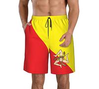 Oudrspo Costume da Bagno da Uomo con Bandiera dell'isola della Sicilia, Pantaloncini da Spiaggia, Costume da Bagno Corto, Stampa Completa