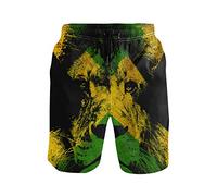 Oudrspo Costume da Bagno da Uomo con Tasche, ad Asciugatura Rapida, con Bandiera del Re Leone della Giamaica, Pantaloncini da Spiaggia e Costumi da Bagno