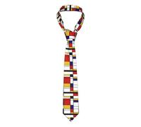 Oudrspo Cravatta da uomo stile artistico Mondrian composizione colore rosso stampato novità cravatta formale per festa di matrimonio per ragazzi
