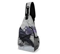 Oudrspo Crow on the Ground Cartoon Fish Print Sling Bag Crossbody Chest Bag with Pockets, Shoulder Backpack for Hiking, Travel