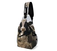 Oudrspo Cute Cows Colorful Retro Space Theme Sling Bag Crossbody Chest Bag with Pockets, Shoulder Backpack for Hiking, Travel