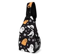 Oudrspo Cute Ghost Halloween Sling Bag for Men Women Crossbody Backpack Dog in Flower Field Crossbody Bag Chest Bags for Travel Sport