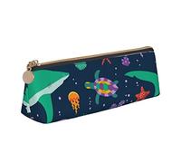 Oudrspo Cute Sharks And Turtle Pencil Pouch Triangle Pen Case Portable Pencil Bag Organizer in pelle con cerniera Cosmetic Pouch Bag