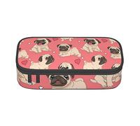 Oudrspo Divertente cartone animato carlino cucciolo di cane stampato resistente astuccio per cancelleria con scomparto con cerniera astuccio portatile di grande capacità