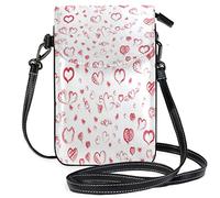 Oudrspo Doodle Red Hearts Arrow Crossbody Phone Purse Piccola mini borsa a tracolla Custodia per cellulare Portafoglio in pelle Miglior regalo per San Valentino, Anniversario, Compleanni