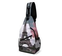 Oudrspo Eiffel Tower Cute Foxes Sling Bag Crossbody Chest Bag with Pockets, Shoulder Backpack for Hiking, Travel