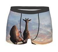 Oudrspo Elefante Giraffa su Una Montagna in Cima al Tramonto Boxer da Uomo Intimo Morbido e Confortevole in Viscosa di bambù