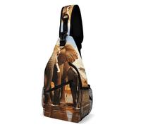 Oudrspo Elephant Family Dark Green And Green Style Sling Bag Crossbody Chest Bag with Pockets, Shoulder Backpack for Hiking, Travel