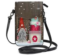 Oudrspo Elfo di Natale Tomte in piedi davanti a legno nella neve Borsa a tracolla per telefono Piccola mini borsa a tracolla Custodia per cellulare Portafoglio in pelle per donne Ragazze