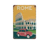 Oudrspo Europa Roma Viaggi Targa in metallo Targa in metallo Art Hanging Iron Painting Retro Home Kitchen Garden Garage Wall Decor 12 "x8